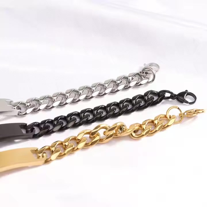 Panzerketten Herrenarmband personalisiert mit Gravur. "Cubanito" mit Name oder Spruch