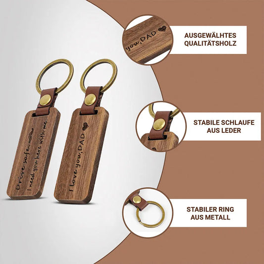 Schlüsselanhänger personalisiert aus Holz mit Gravur Spruch und Doodle