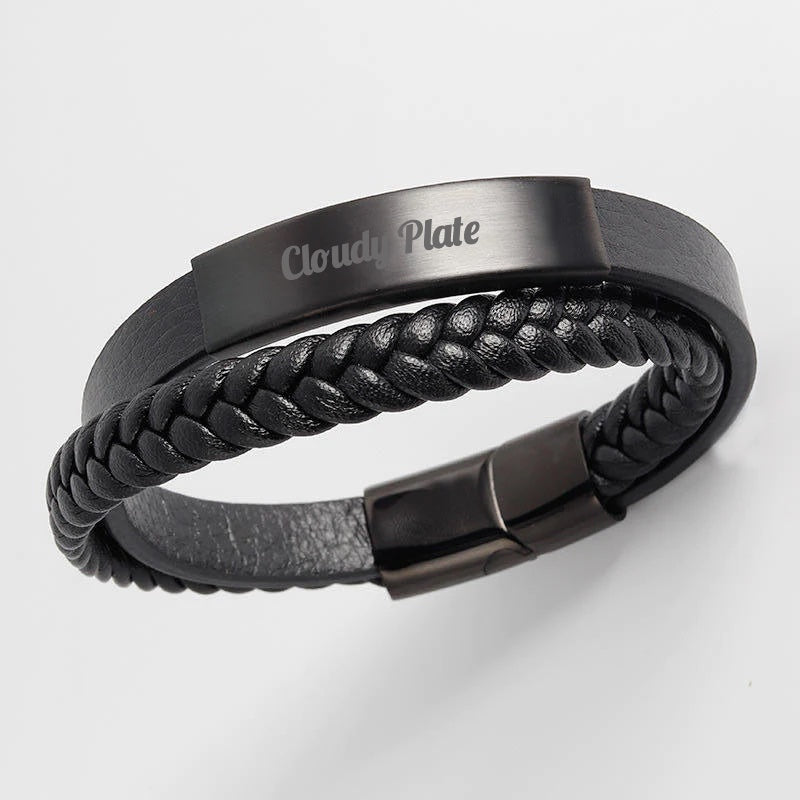 Geflochtenes Lederarmband "Cloudy Plate" mit kostenloser Gravur