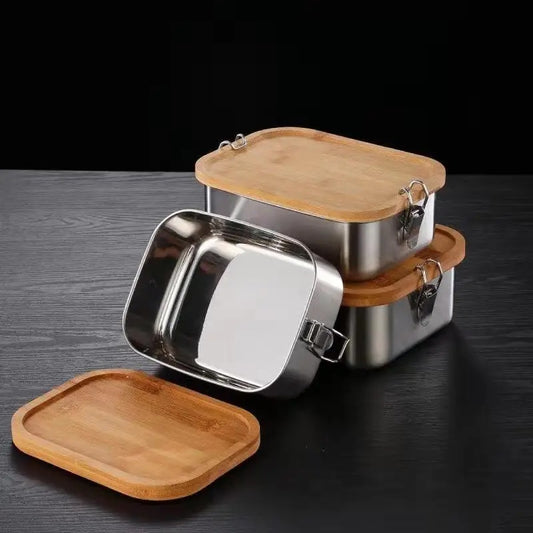 Brotdose personalisiert / Lunchbox graviert aus Edelstahl mit Bambus Deckel und Gravur