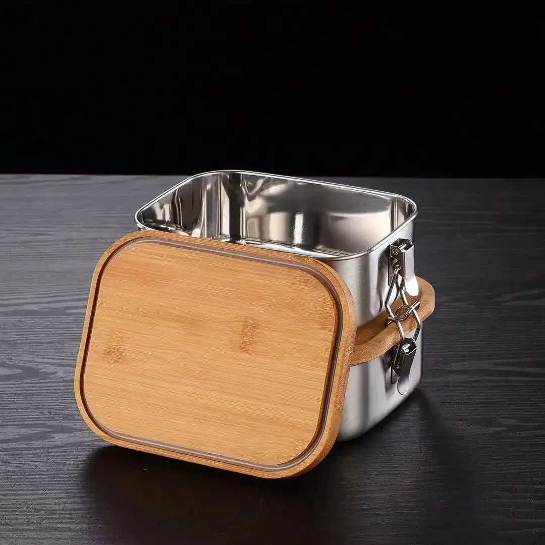 Brotdose Bentobox personalisiert / Lunchbox graviert aus Edelstahl mit Bambus Deckel und Gravur