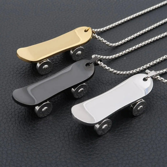 Halskette Gravur personalisiert "Skater" aus Edelstahl mit Skateboard Anhänger und Gravur