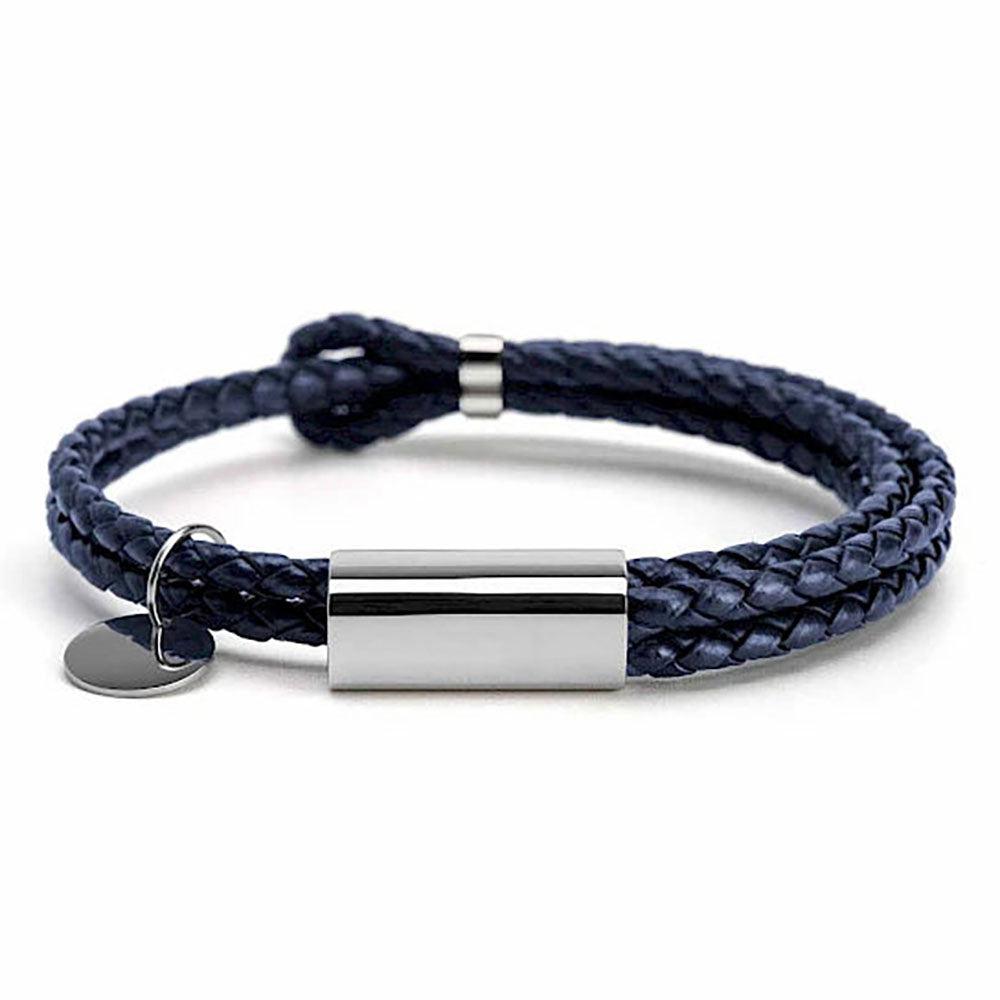 Damenarmband "Bar & Charm" aus geflochtenem Leder und Gravur