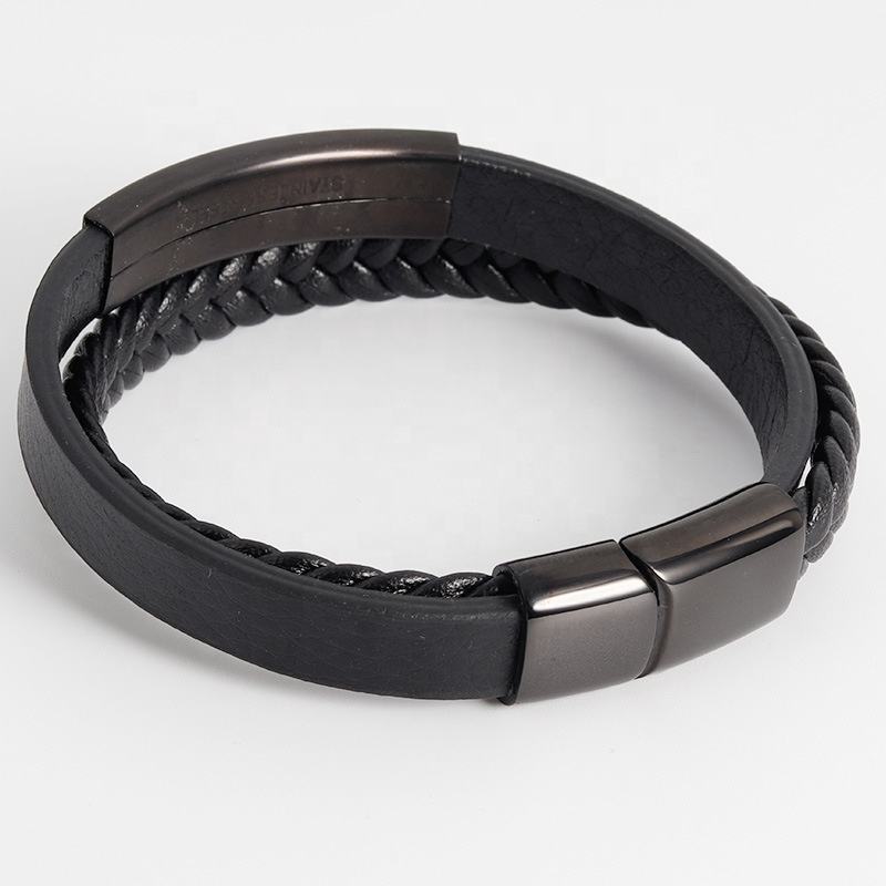 Geflochtenes Lederarmband "Cloudy Plate" mit kostenloser Gravur