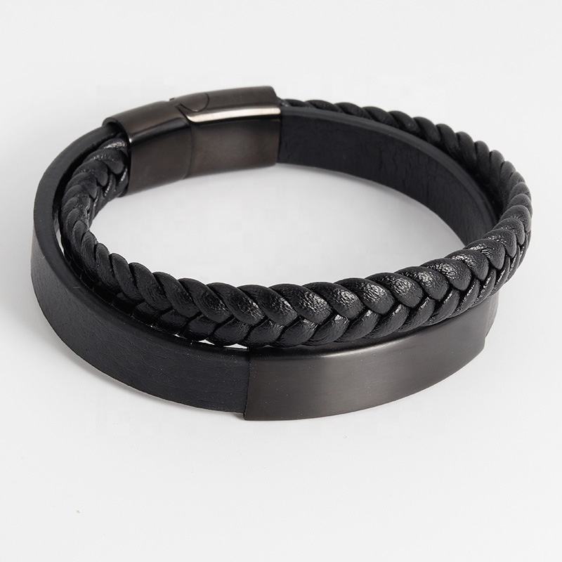 Geflochtenes Lederarmband "Cloudy Plate" mit kostenloser Gravur