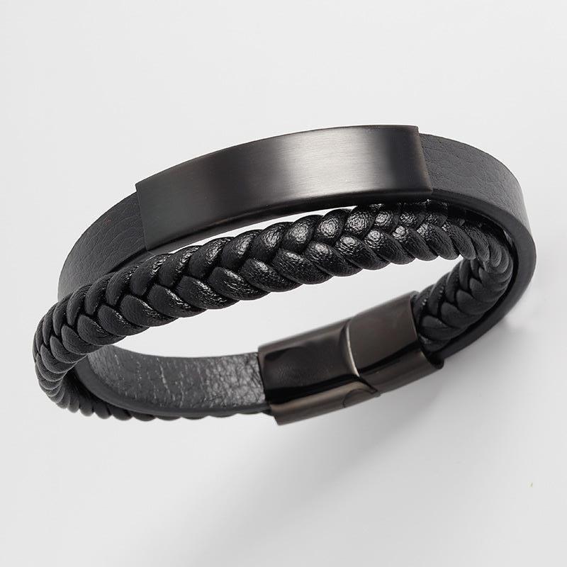 Geflochtenes Lederarmband "Cloudy Plate" mit kostenloser Gravur