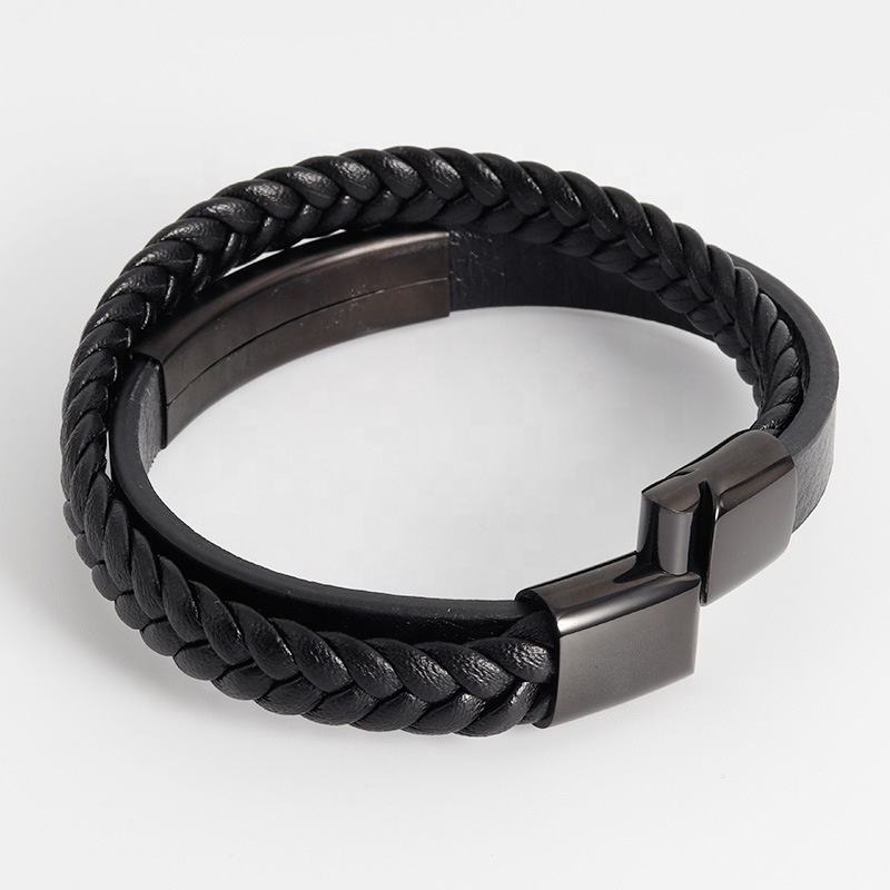 Geflochtenes Lederarmband "Cloudy Plate" mit kostenloser Gravur