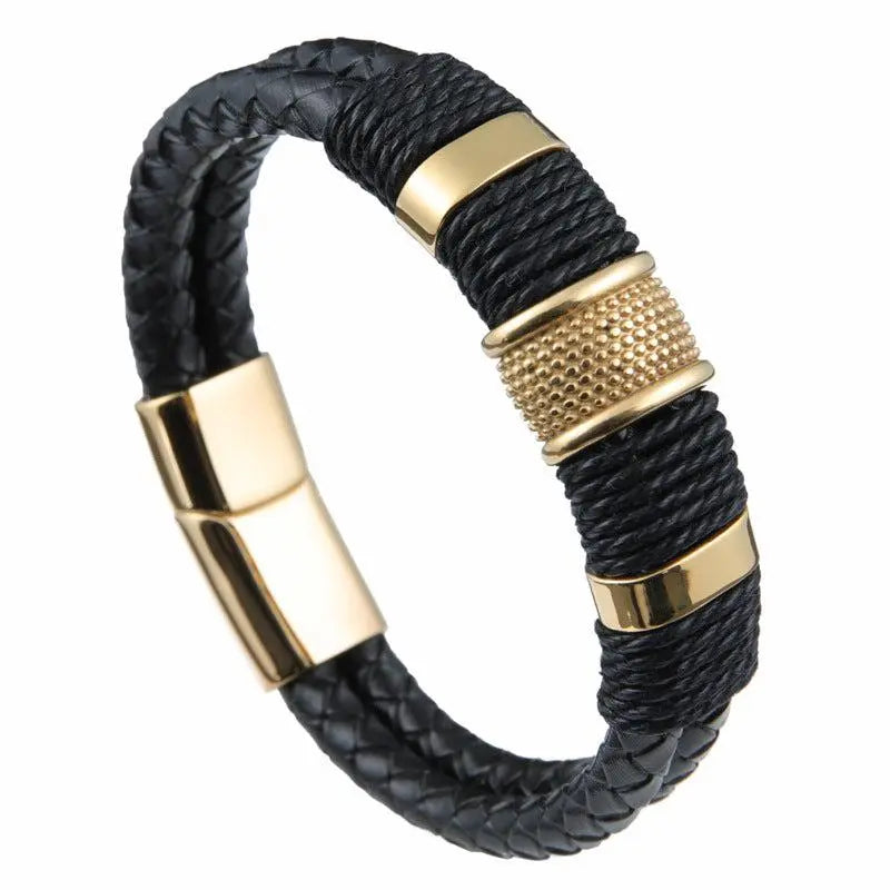 Lederarmband "Trio Charming" aus geflochtenem Leder mit Edelstahl-Charms