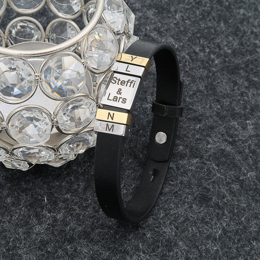 Lederarmband gravierte Namen auf Beads jeder Name auf dem Armband. "Family" für Mama personalisiert