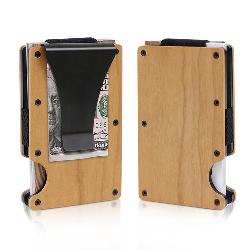 Porta carte di credito in legno con incisione personalizzata, protezione RFID