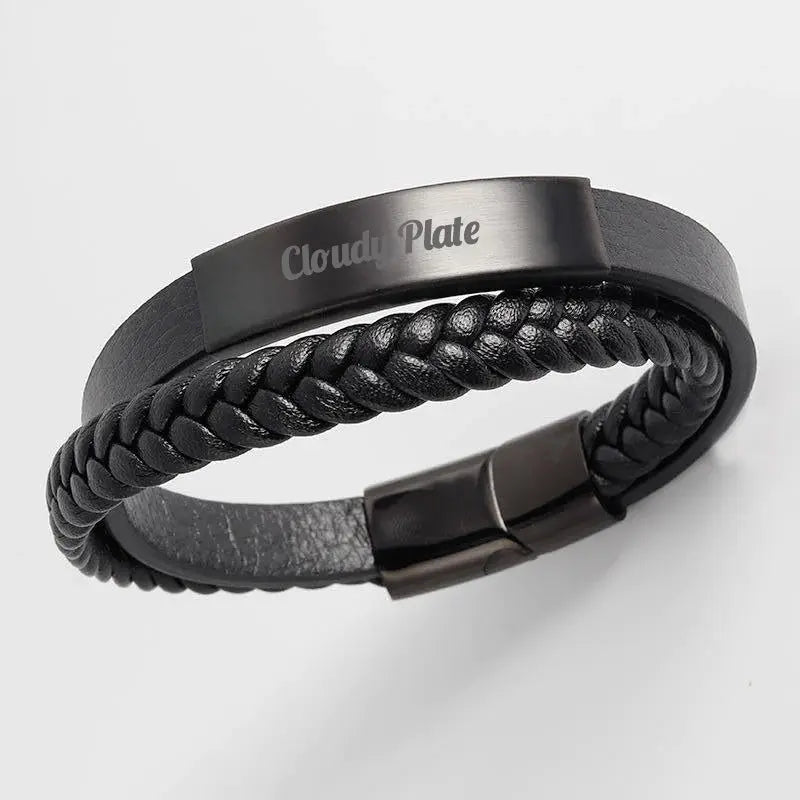 Lederarmband Gravur personalisiert mit Namen "Cloudy Plate" mit kostenloser Gravur