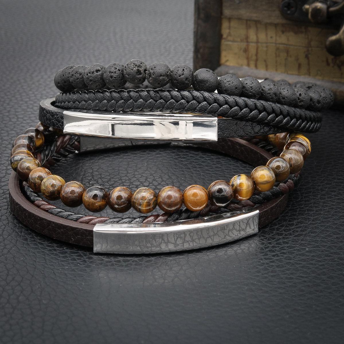 Armband "Leather & Stone" mit kostenloser Gravur