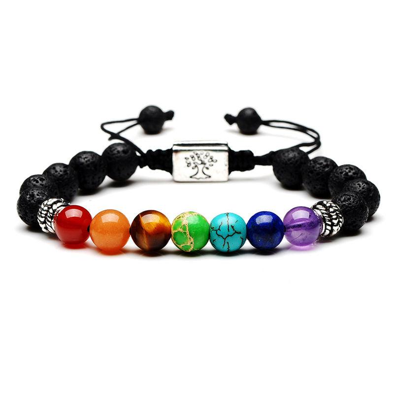 Perlen-Armband aus Lavastein mit 7 farbigen Chakra Naturstein Perlen